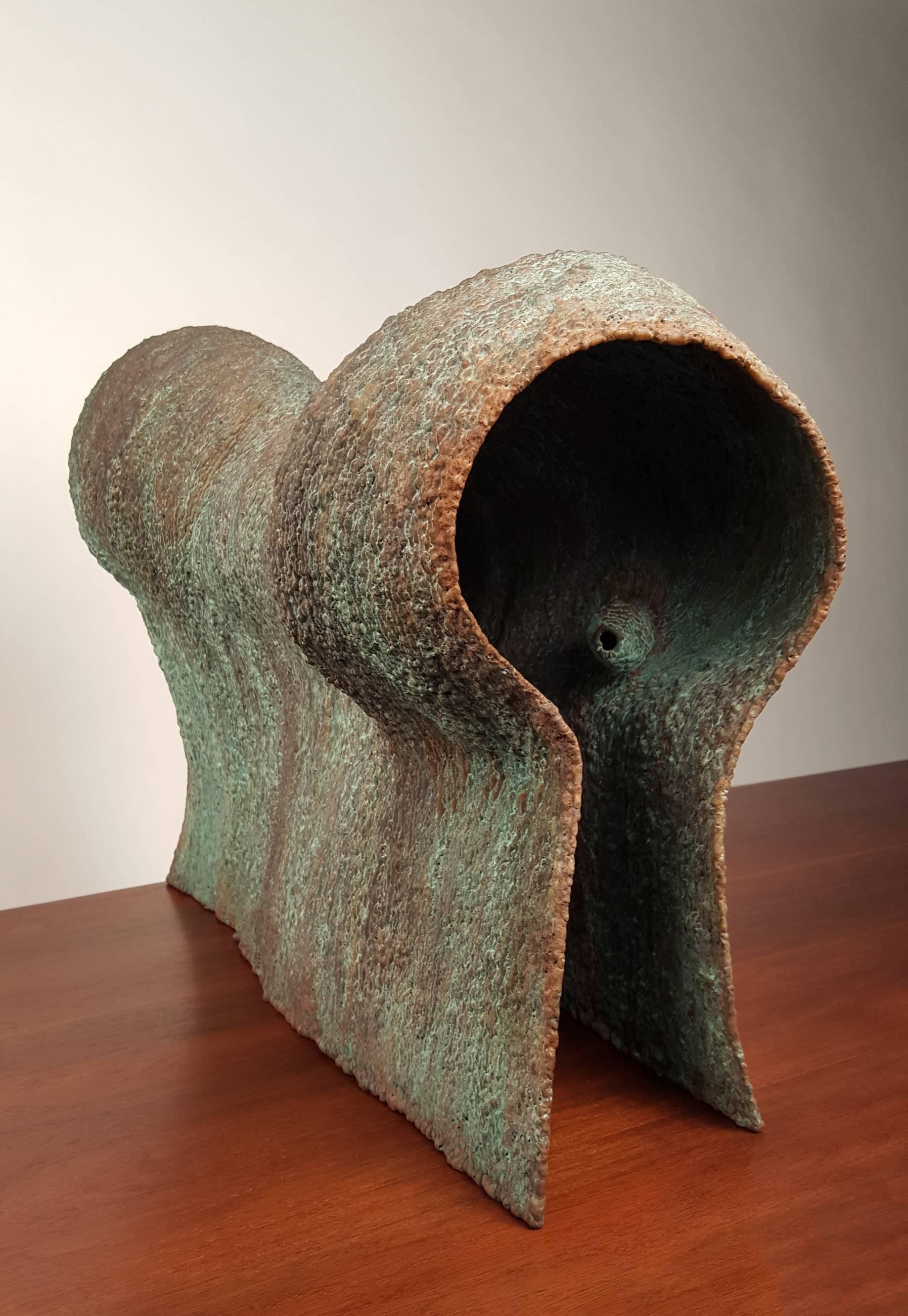 Patinated Contemporary Brutalist Wave Form Sculpture in Bronze by Douglas Ihlenfeld