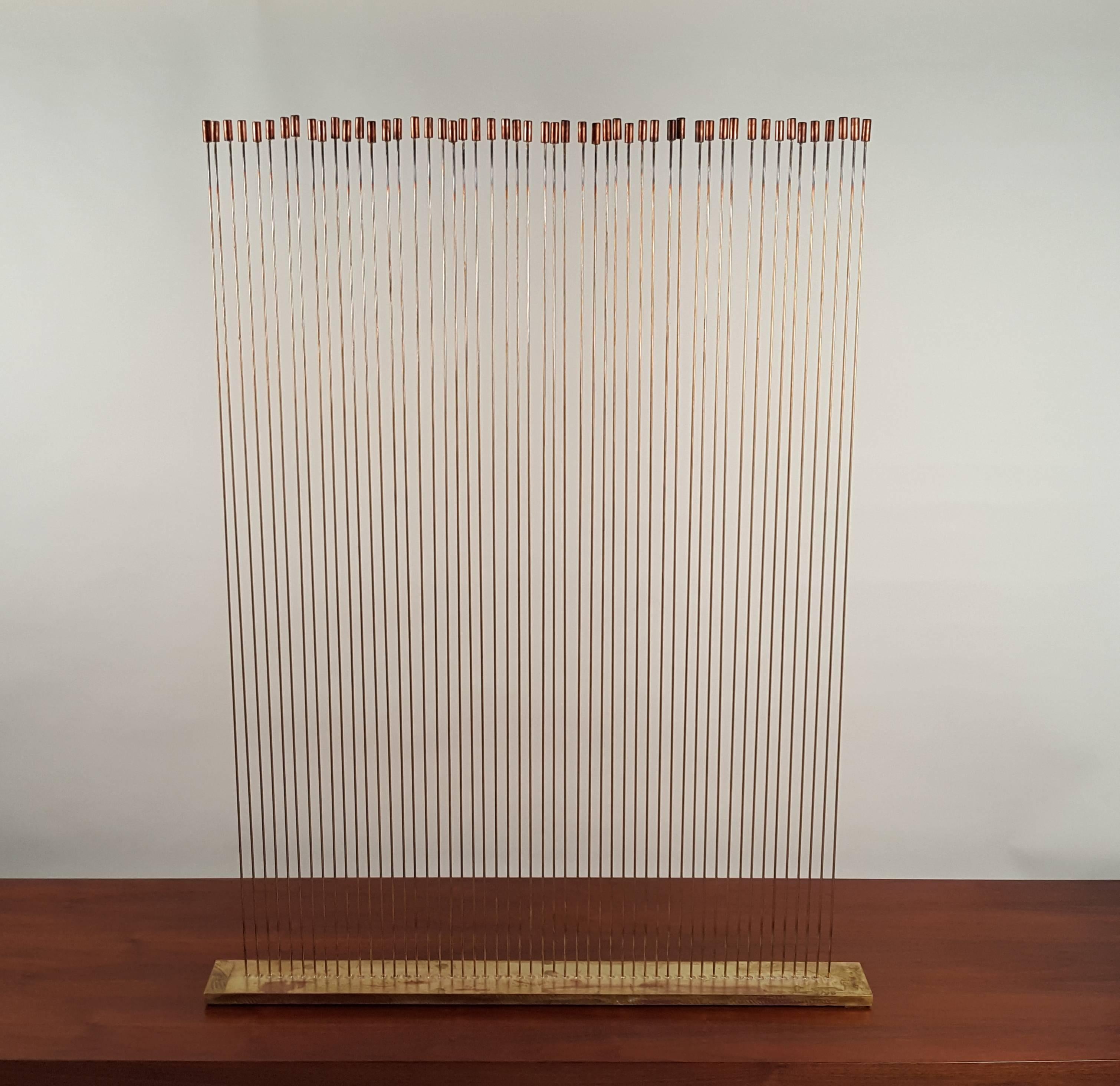 Amazing large-scale Val Bertoia 'Sonambient' interactive kinetic sound sculpture in brass and copper. This is a one of a kind sculpture handmade by Val himself at Bertoia Studios. Includes “Certificate of Authenticity”.
      