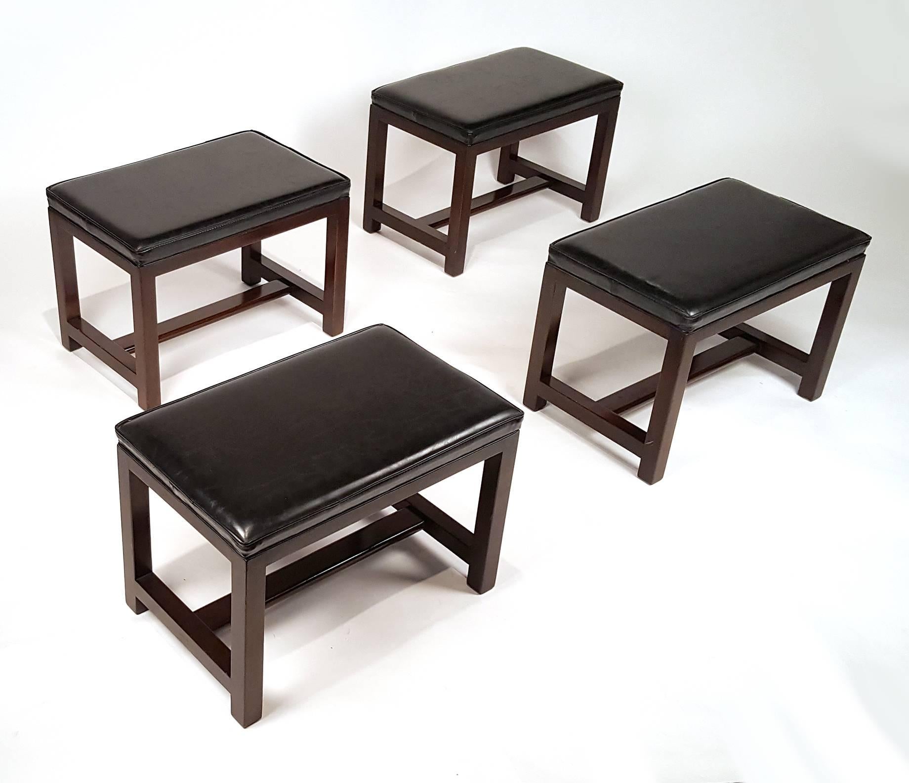 Mid-Century Modern Two Pairs of Solid Mahogany Stools by Edward Wormley for Dunbar For Sale