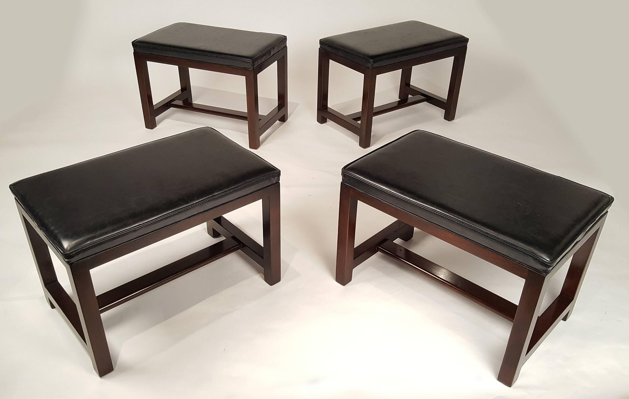 Two Pairs of Solid Mahogany Stools by Edward Wormley for Dunbar In Good Condition For Sale In Dallas, TX