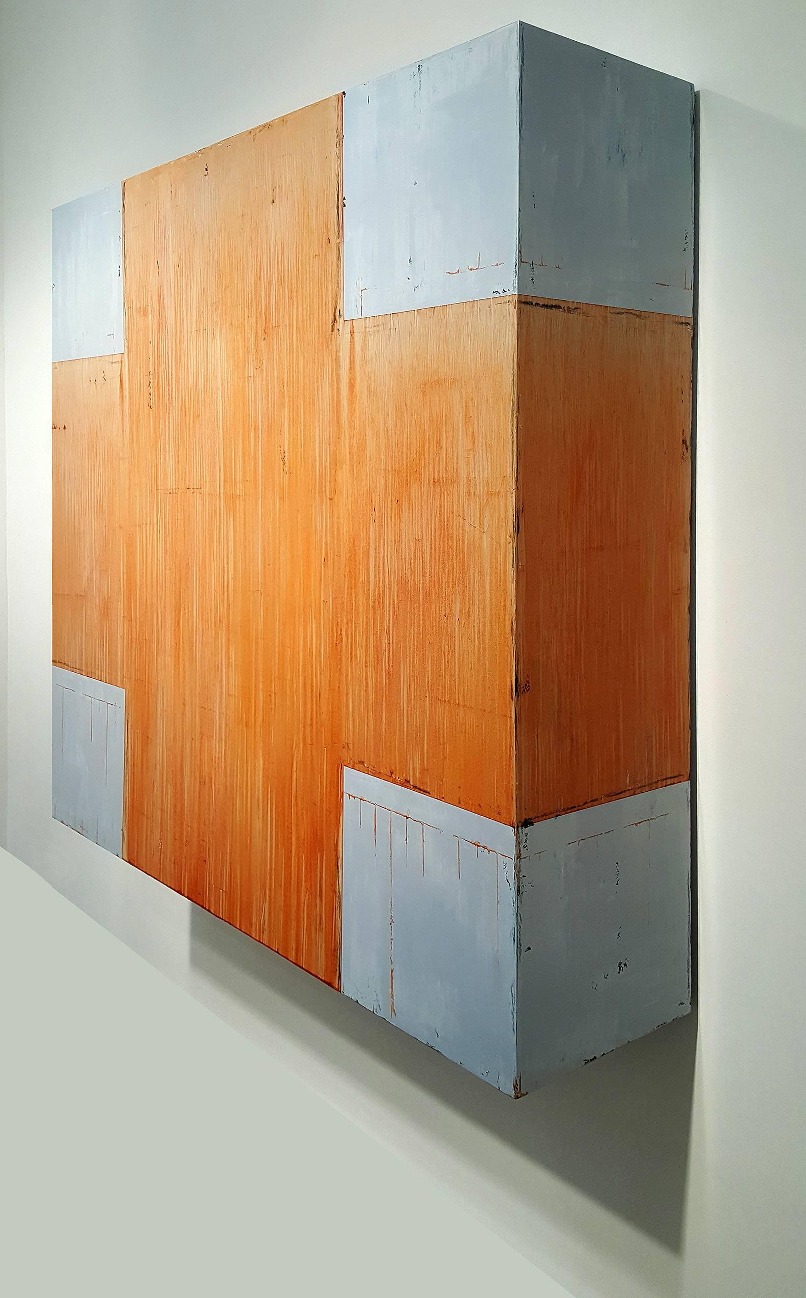 Modern Huge Dimensional Oil Painting on Birch Box 'Oxide Red Cross' by Douglas Cartmel For Sale