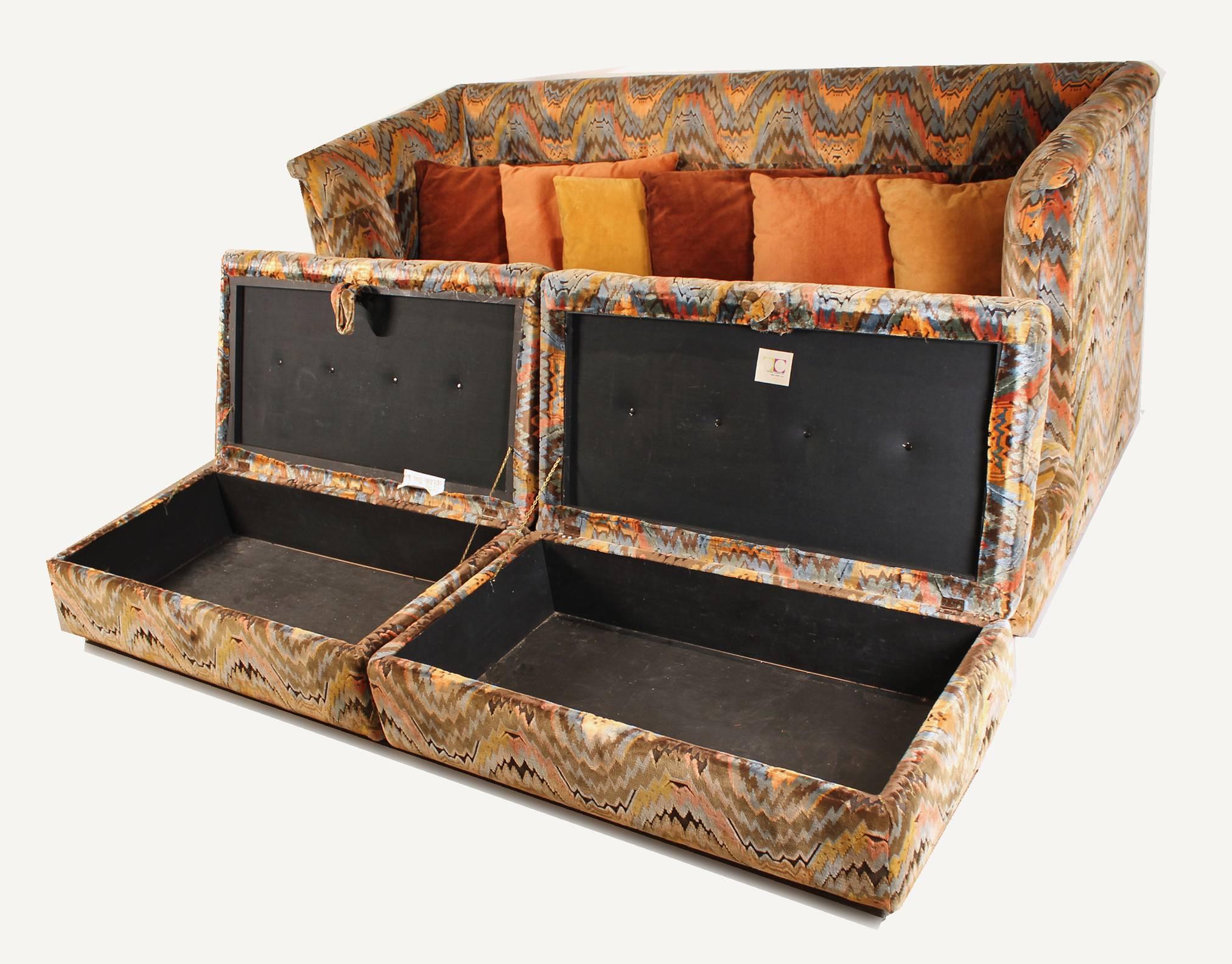 20th Century Milo Baughman for Thayer Coggin Shelter Sofa with Treasure Chest Ottomans