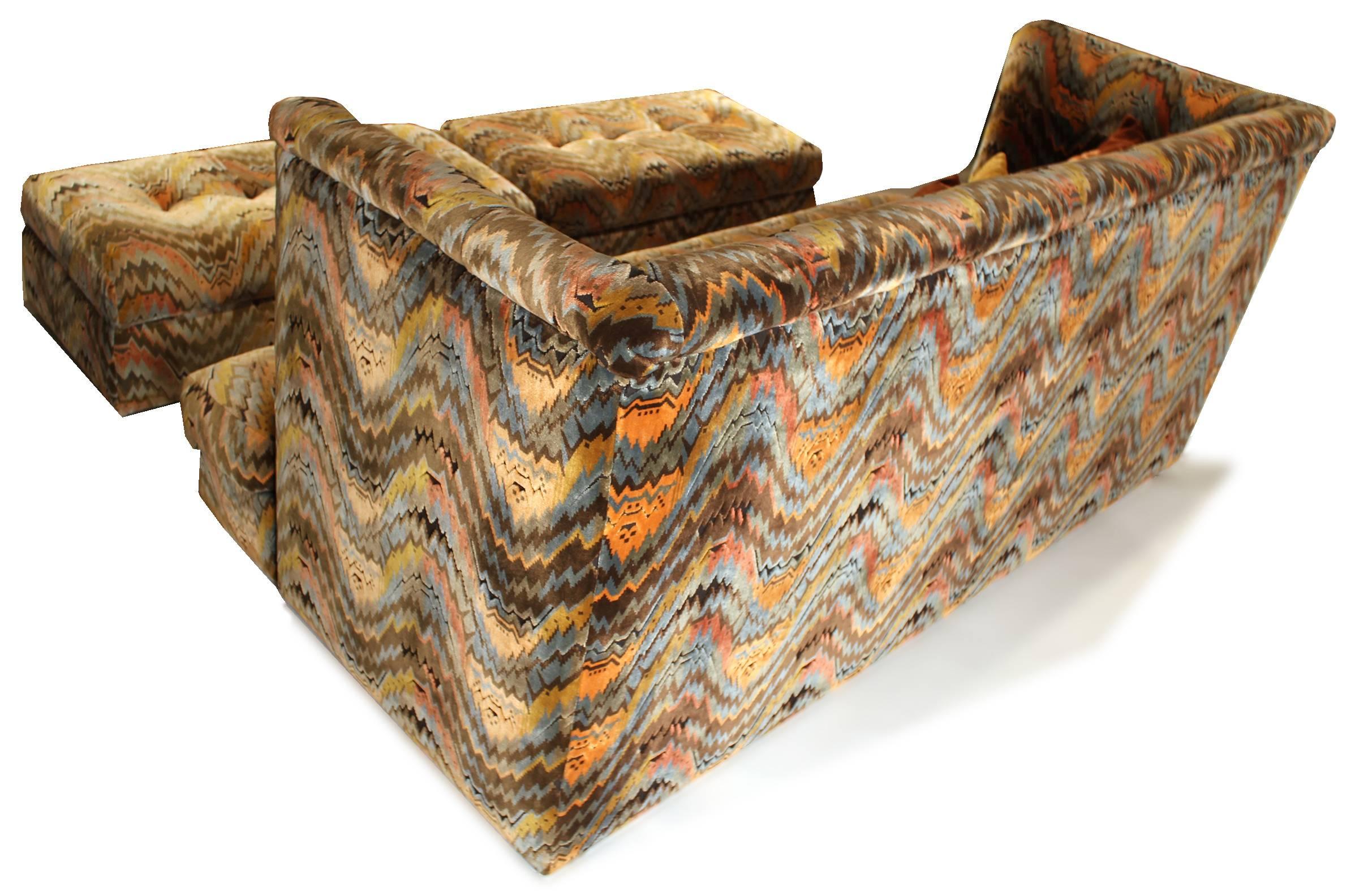 Milo Baughman for Thayer Coggin Shelter Sofa with Treasure Chest Ottomans In Good Condition In Dallas, TX