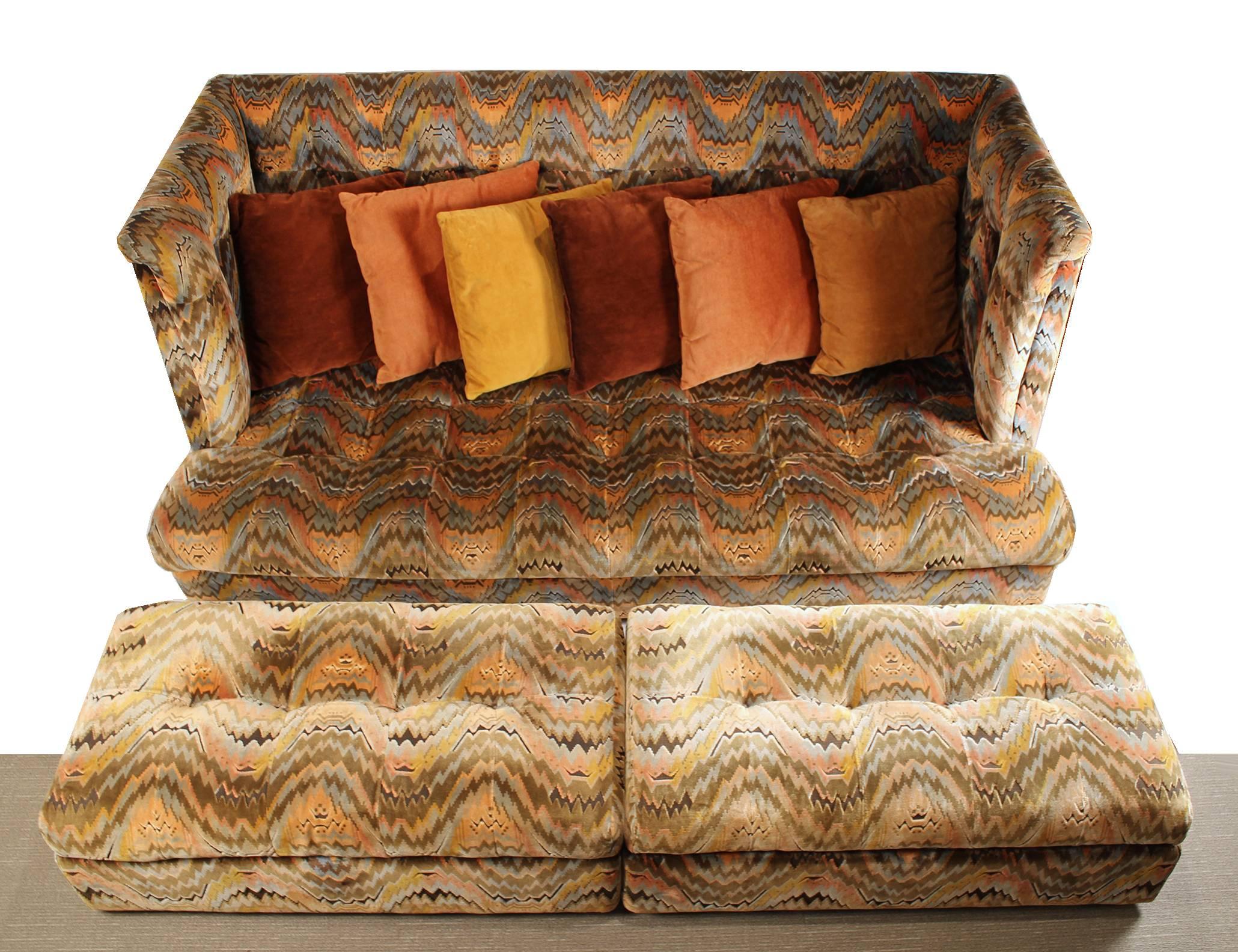 American Milo Baughman for Thayer Coggin Shelter Sofa with Treasure Chest Ottomans