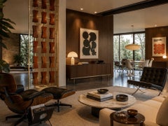 Large Scale 1960s Custom Walnut and Gold Anodized Aluminum Architectural Screen