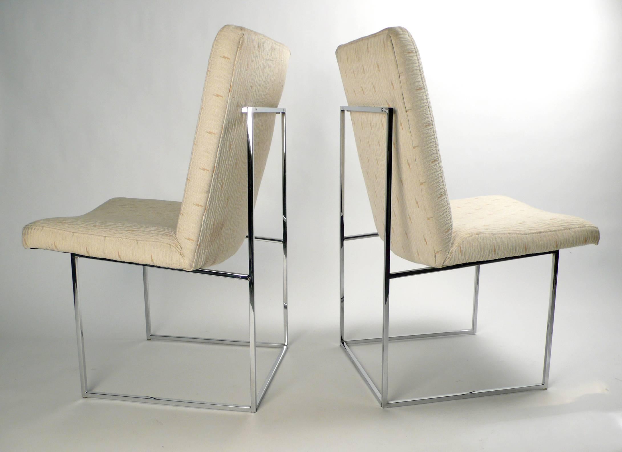 Set of four Milo Baughman for Thayer Coggin dining chairs with chrome frames.