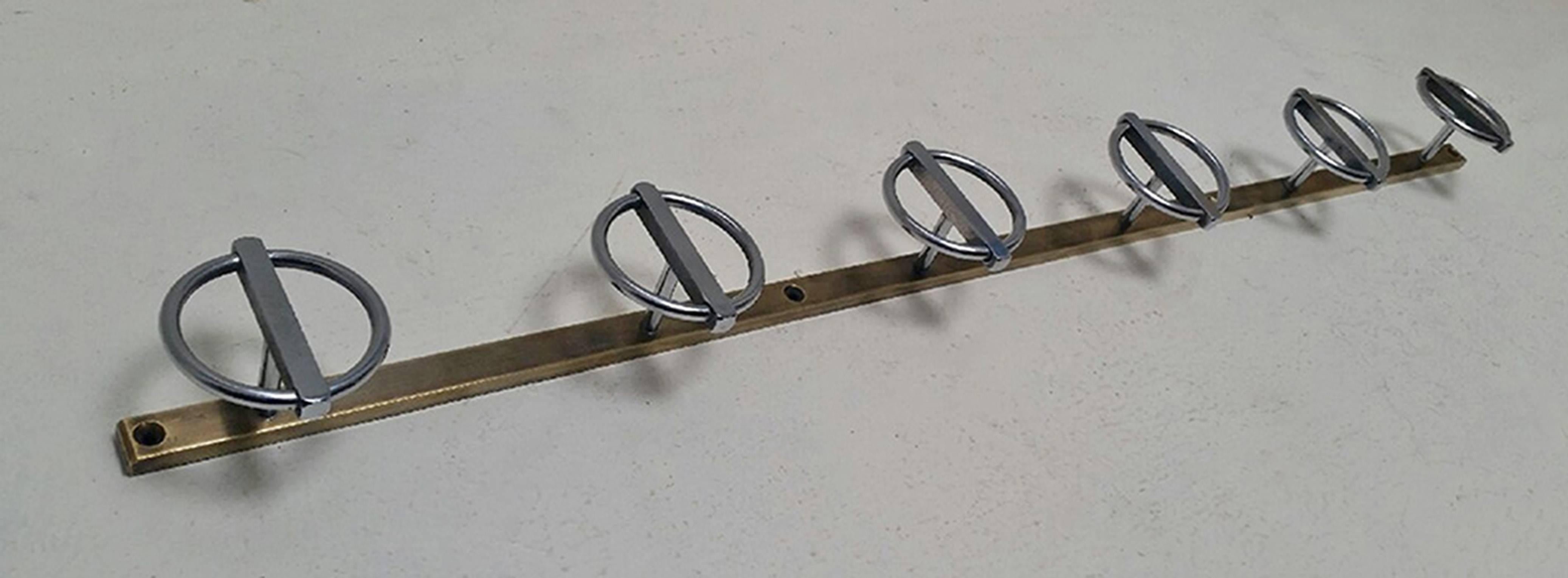 Mid-20th Century Bronze and Nickel French Modernist Wall Mount Coat Rack