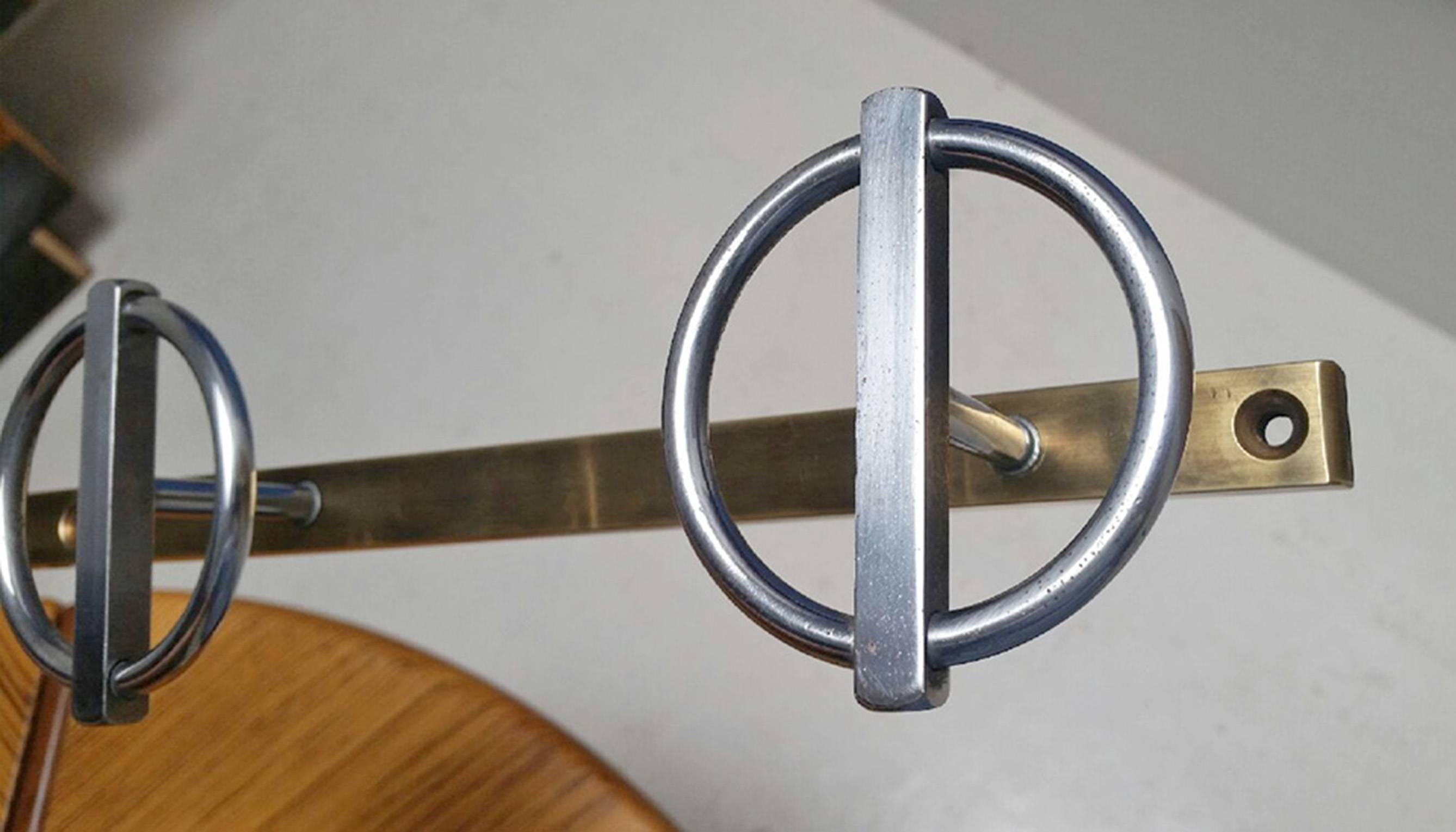 Bronze and Nickel French Modernist Wall Mount Coat Rack In Good Condition In Dallas, TX