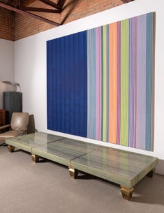 Monumental Neiman Marcus Green Italian Travertine and Brass Low Table