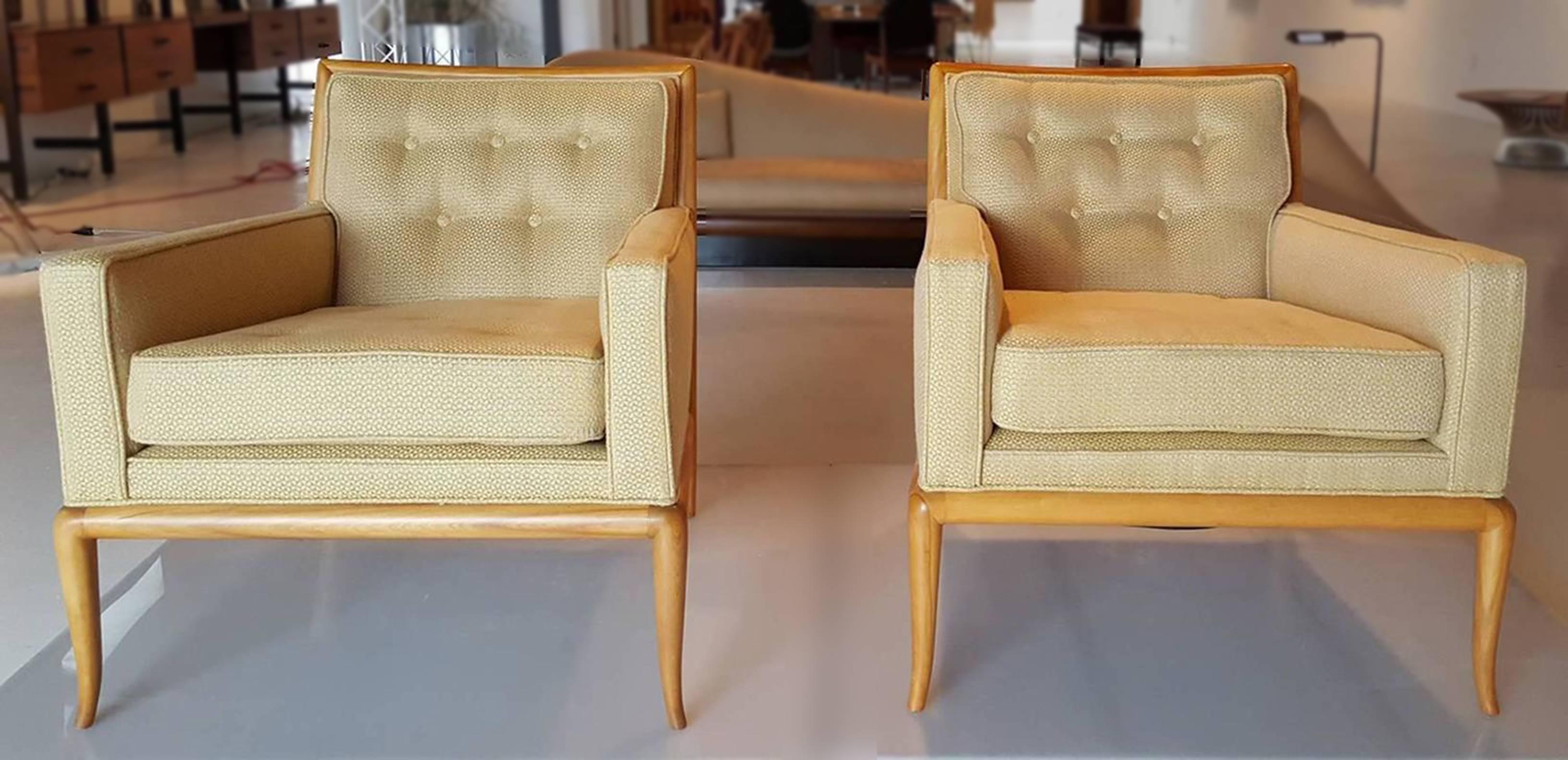 Mid-Century Modern Pair of T.H. Robsjohn-Gibbings Lounge Chairs with Ottoman