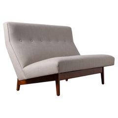 Jens Risom Armless Settee in Walnut Cradle Frame with Linen Upholstery 1960s