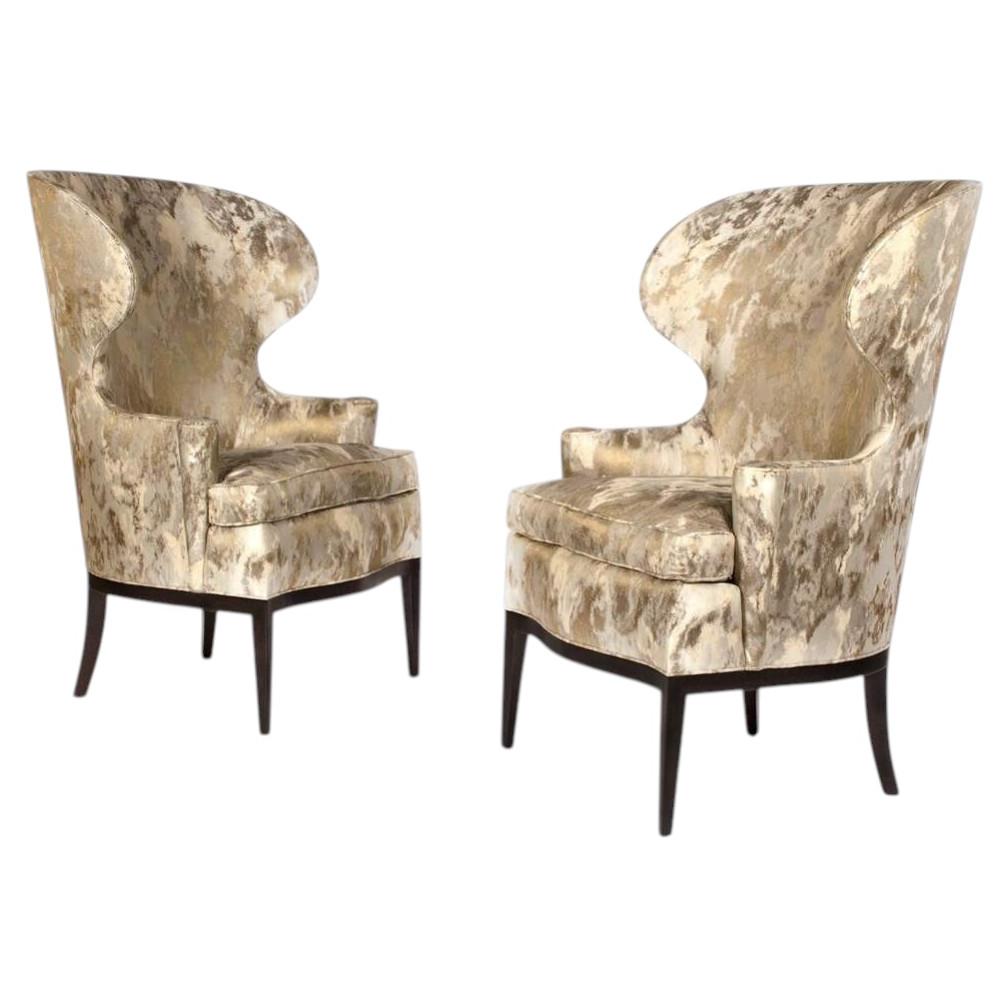 Dunbar Wingback Chairs Designed by Edward Wormley in a Cartier Textile For Sale
