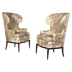 Dunbar Wingback Chairs Designed by Edward Wormley in a Cartier Textile