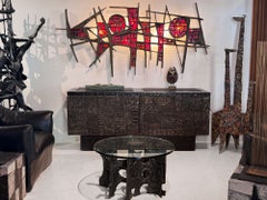 Paul Evans Sculpted Bronze, Patchwork Steel & Slate Cabinet, 1968