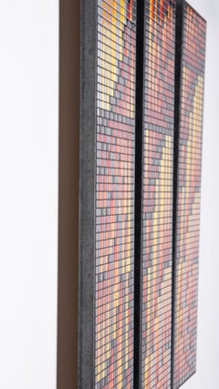 Tríptico de mosaico de cristal contemporáneo de Aaron Lyons con marcos de acero ennegrecido
