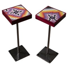 Aaron Lyons Contemporary Glass Mosaic Drinks Tables in Purpleheart and Raw Steel
