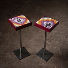 Aaron Lyons Contemporary Glass Mosaic Drinks Tables in Purpleheart and Raw Steel