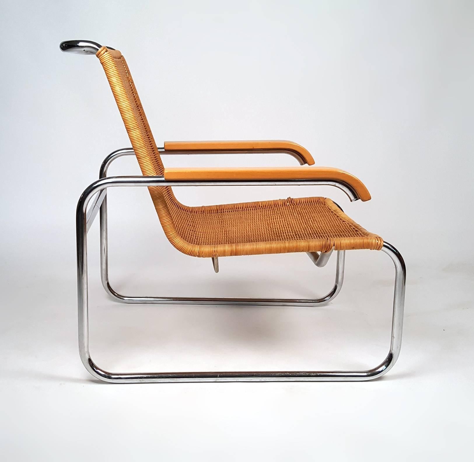 Marcel Breuer B-35 lounge chair retains partial 'Made in Germany' paper label. Beautiful example.