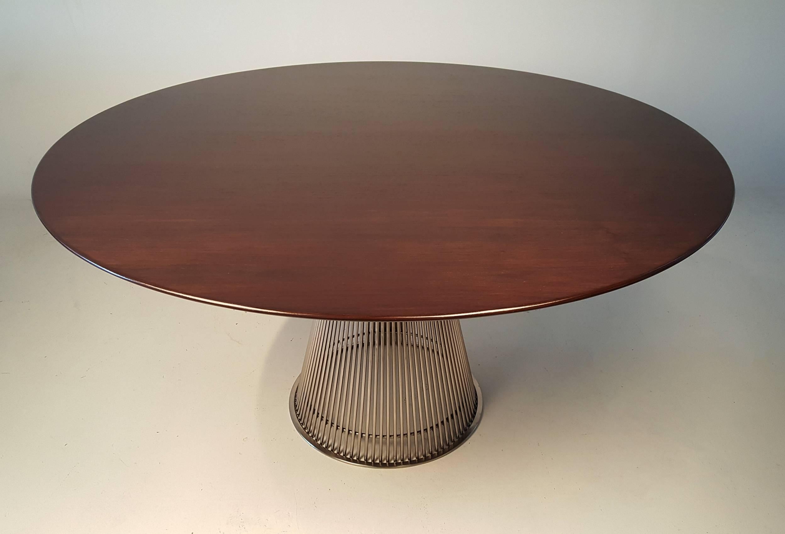 Mid-Century Modern Warren Platner Dining Table in Dark Walnut with Nickel Plated Base