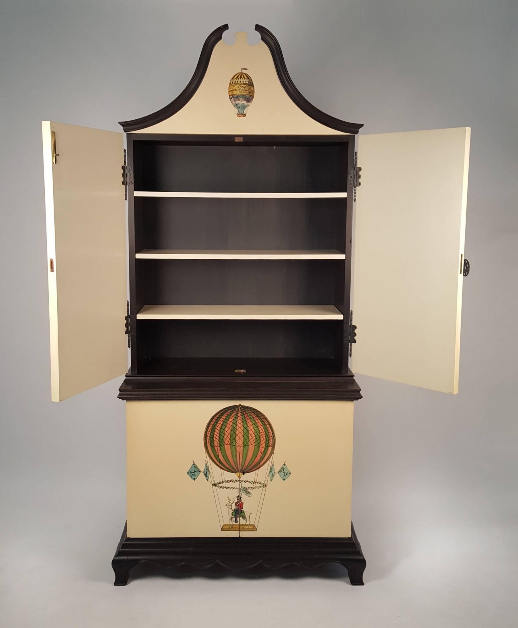 Lacquered Trompe L'oeil Cabinet Embellished with 18th Century Aeronautical Motif