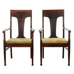 Pair of Late 19th Century Oak Arts and Crafts Armchairs 7