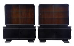 Stunning Pair of Art Deco Black Lacquered Cabinets