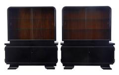 Stunning Pair of Art Deco Black Lacquered Cabinets 4