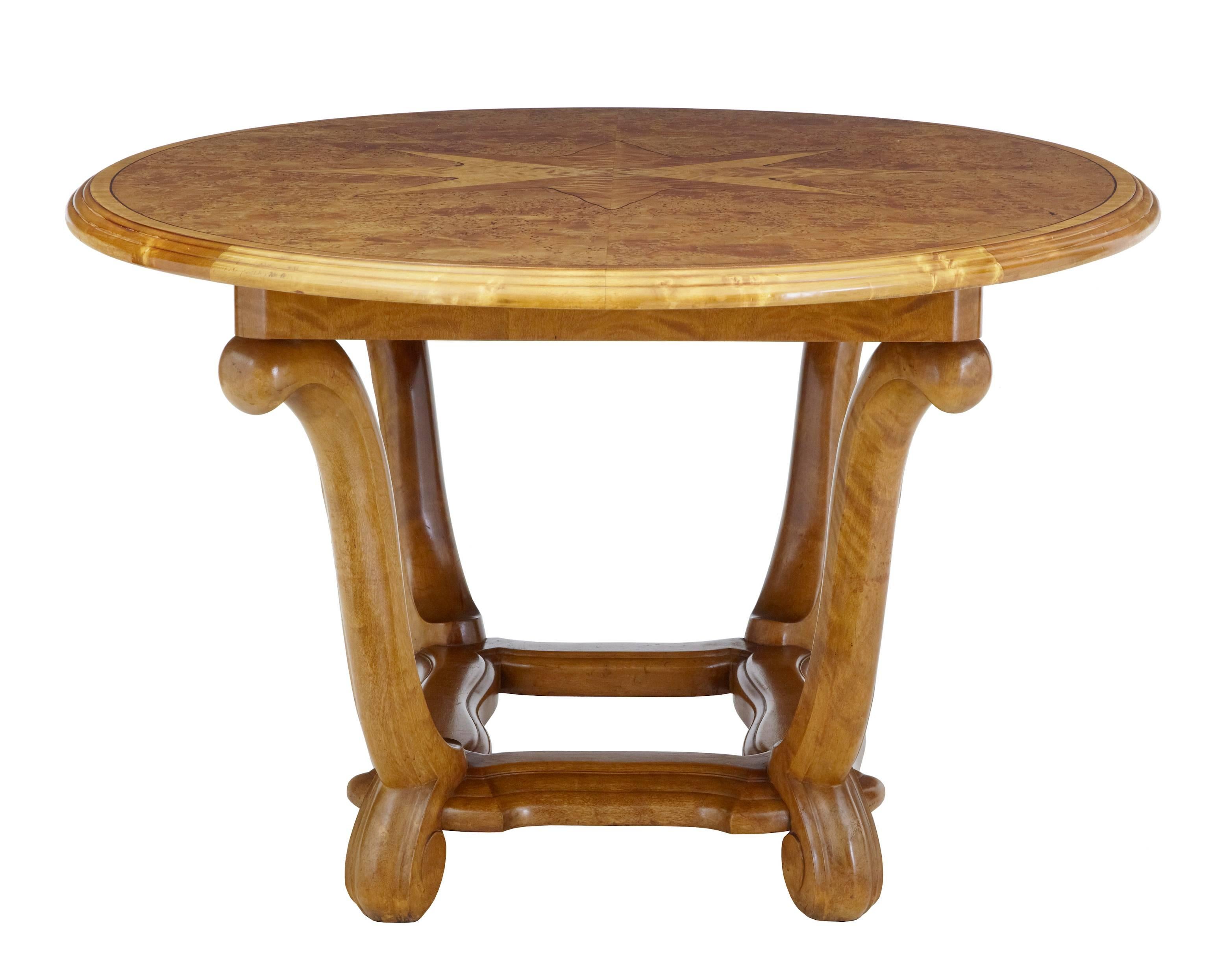 Swedish Rare Art Deco Birch and Alder Root Oval Center Table