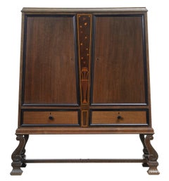 Antique Art Deco Oak Inlaid Cabinet on Stand