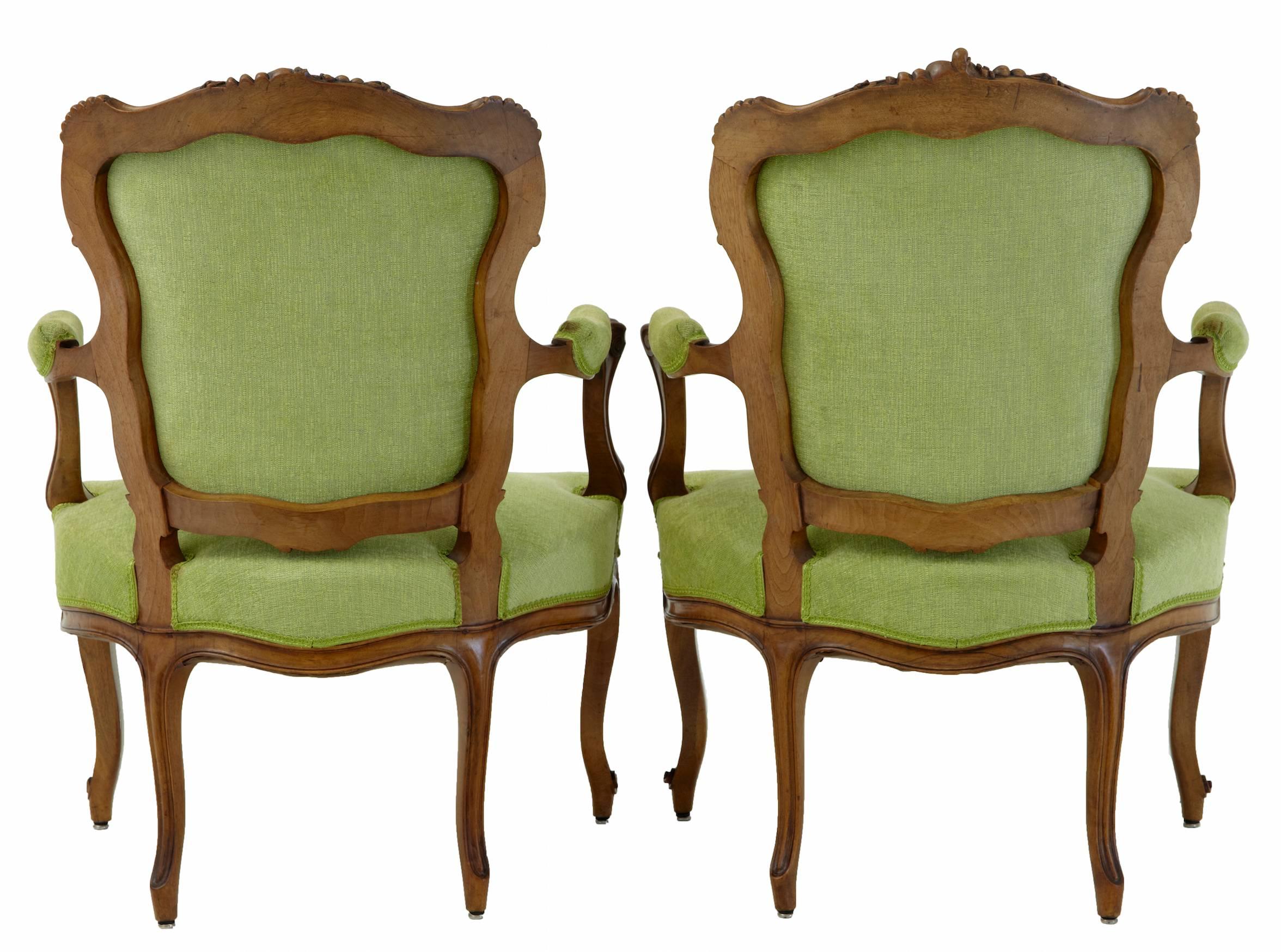 Victorian Pair of 19th Century Carved French Walnut Armchairs