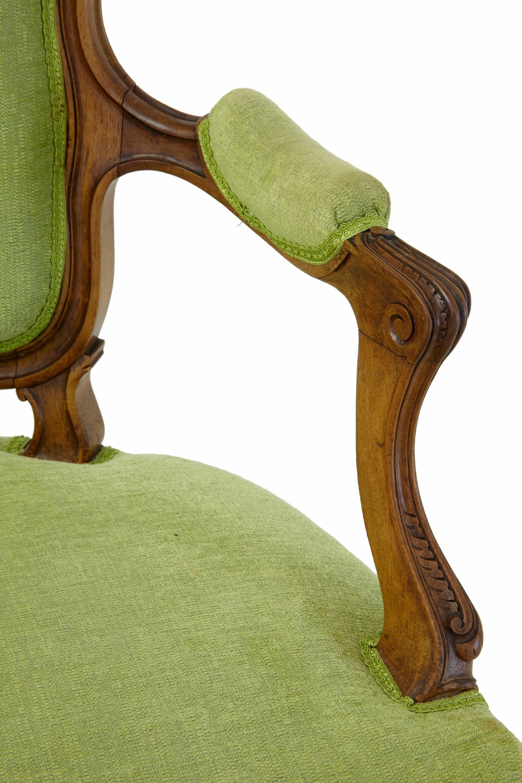 Late 19th Century Pair of 19th Century Carved French Walnut Armchairs