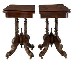 Pair of 1920s Walnut Card or Games Tables