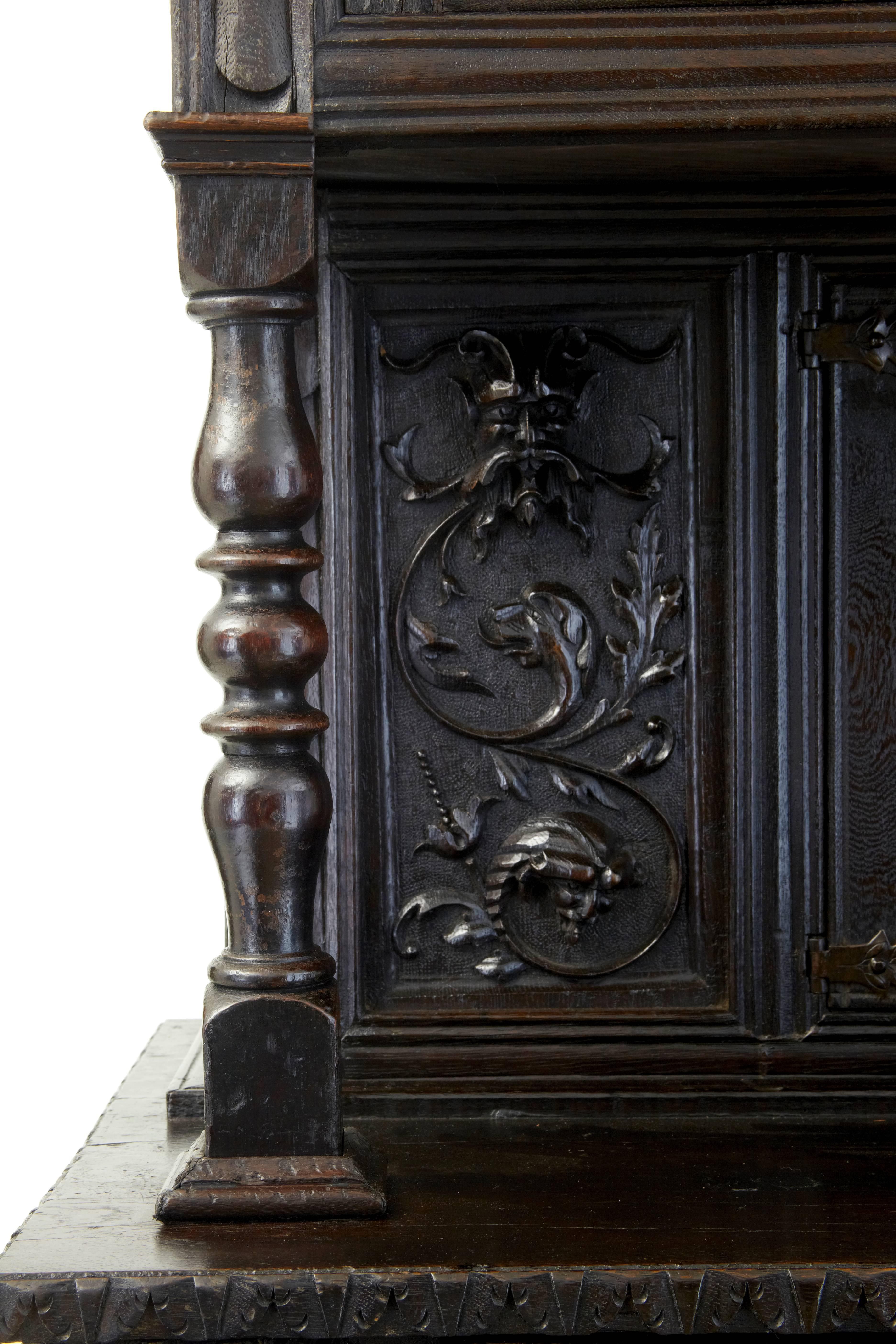 19th Century French Gothic Carved Oak Buffet Cupboard In Good Condition In Debenham, Suffolk