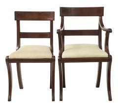1920s Set of Six Regency-Influenced Mahogany Brass Inlaid Dining Chairs