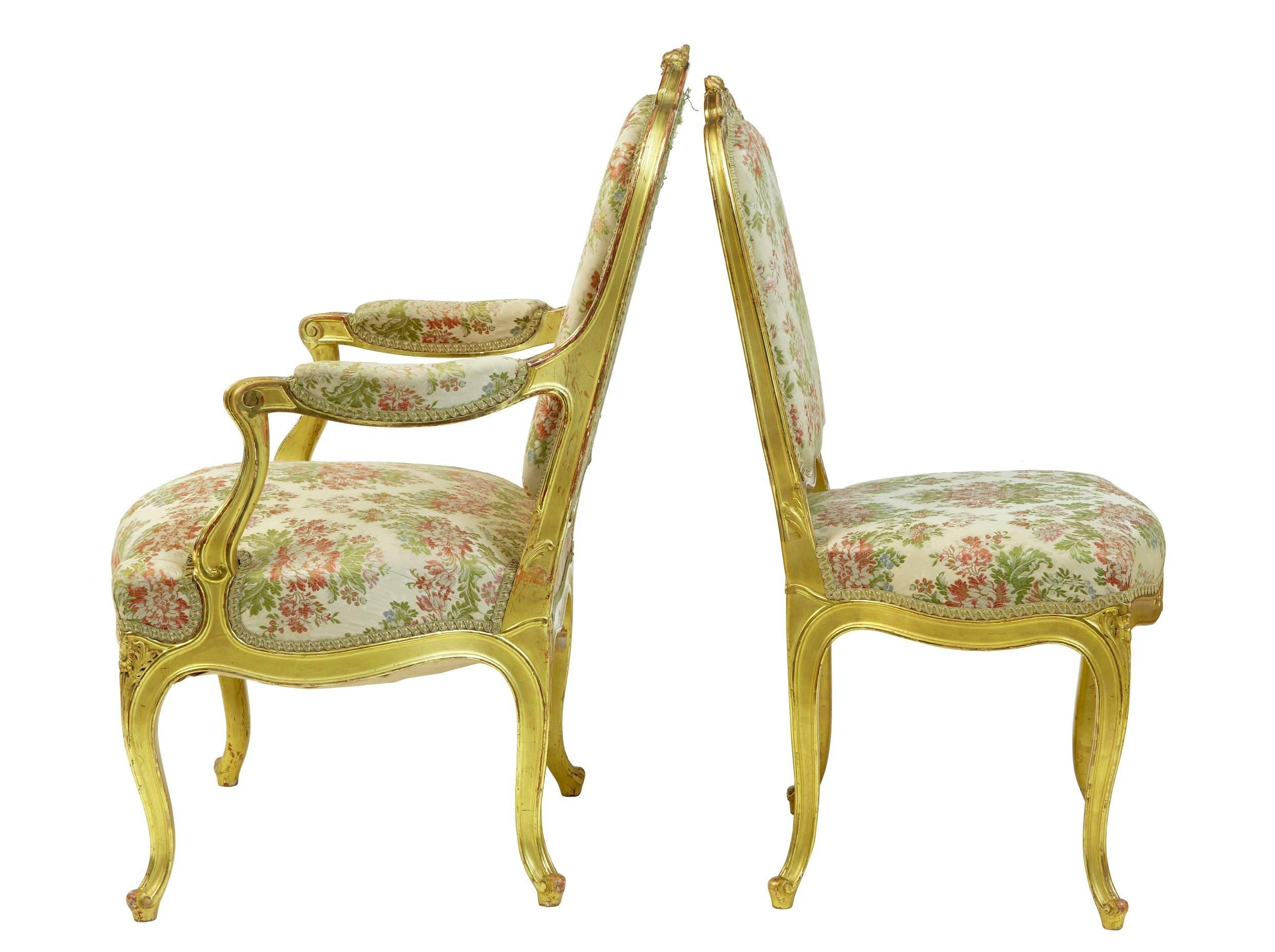 Stunning Early 20th Century Six-Piece Gilt French Salon Suite In Good Condition In Debenham, Suffolk