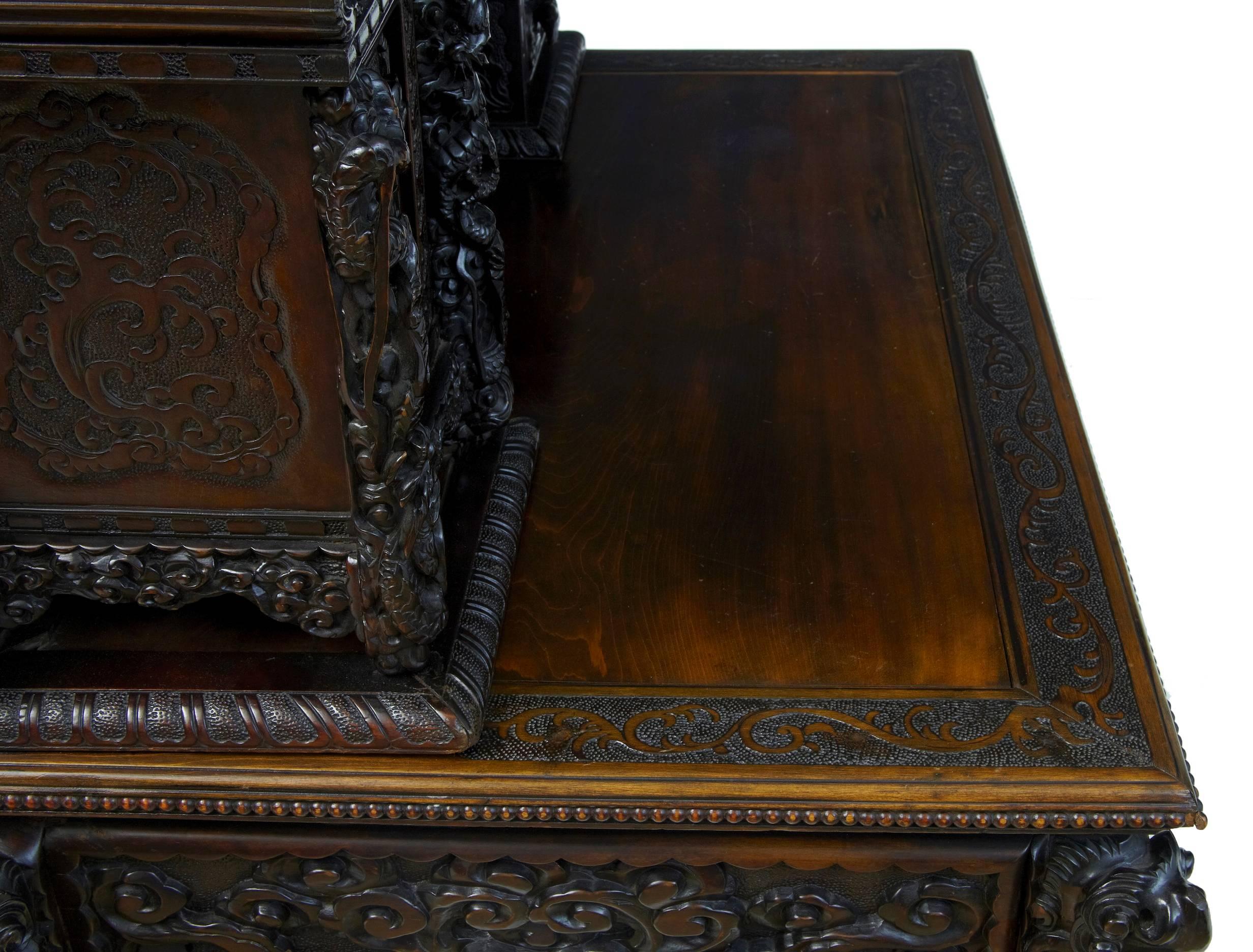 Early 20th Century Carved Oriental Desk In Good Condition In Debenham, Suffolk