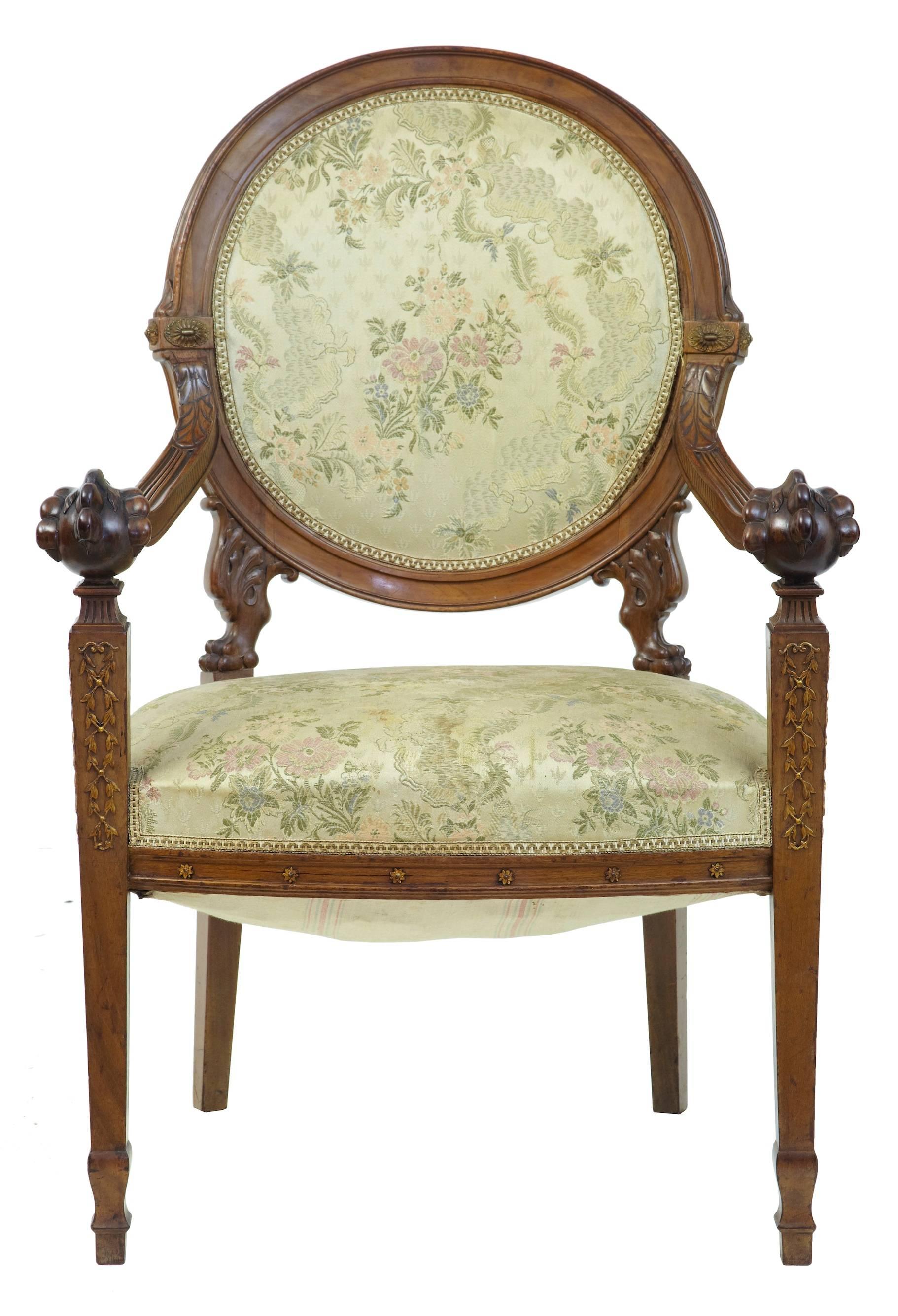 Victorian 19th Century Carved French Walnut Armchair