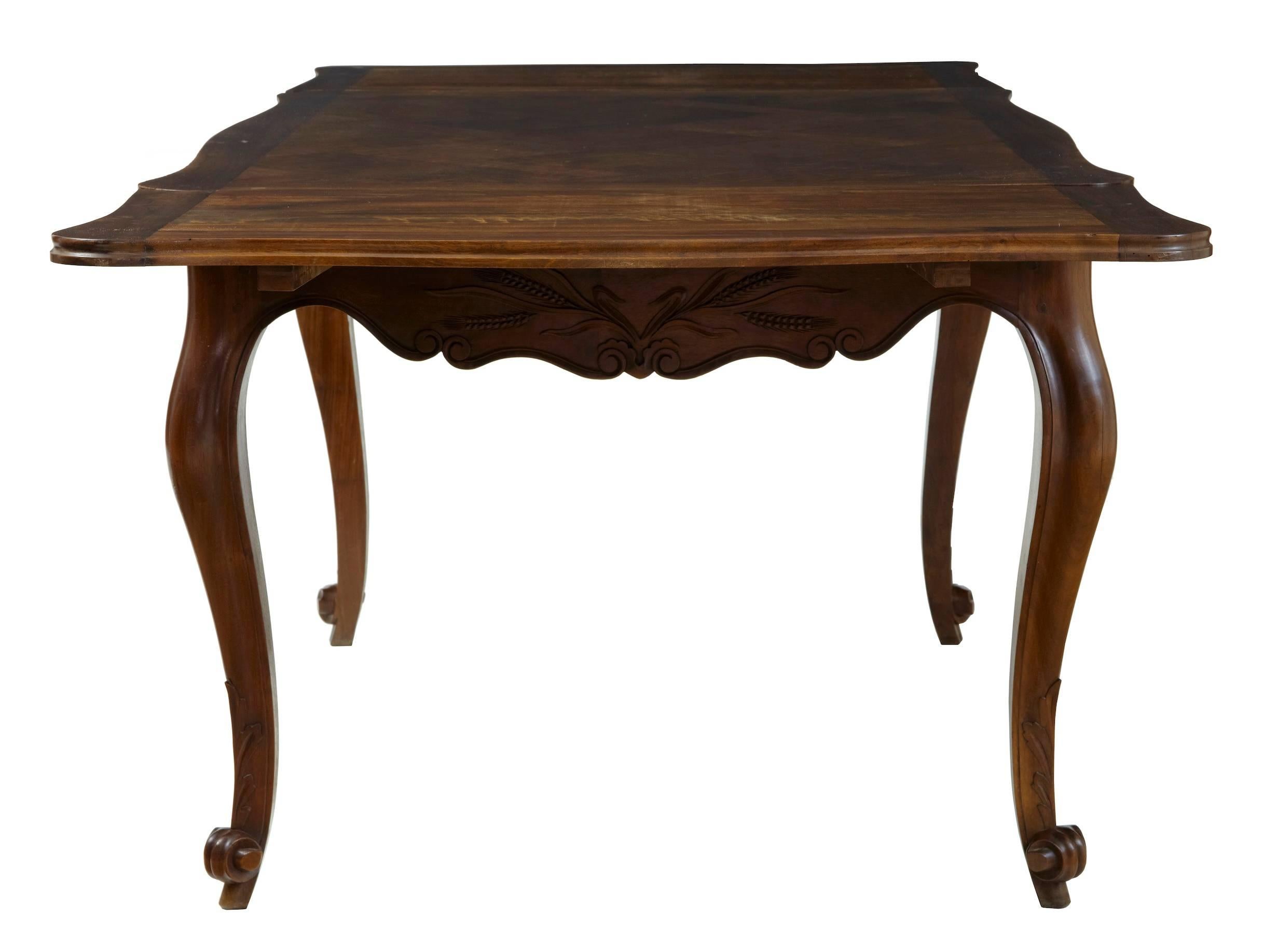 Woodwork 19th Century French Walnut Parquet Farmhouse Drawleaf Table