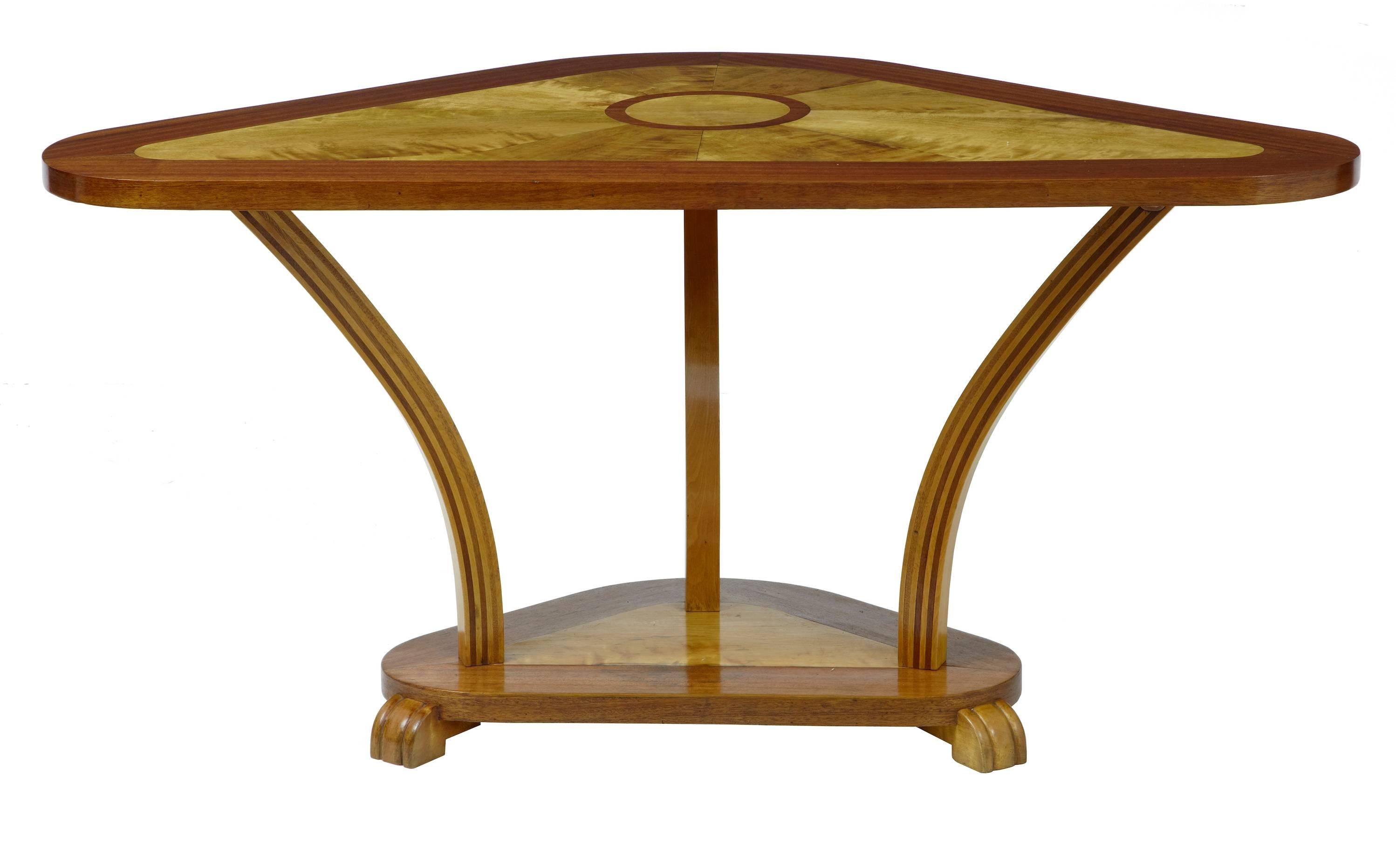Swedish Art Deco 1920s Birch and Mahogany Inlaid Shaped Console Table