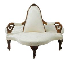 19th Century Victorian Carved Walnut Conversation Settee Sofa