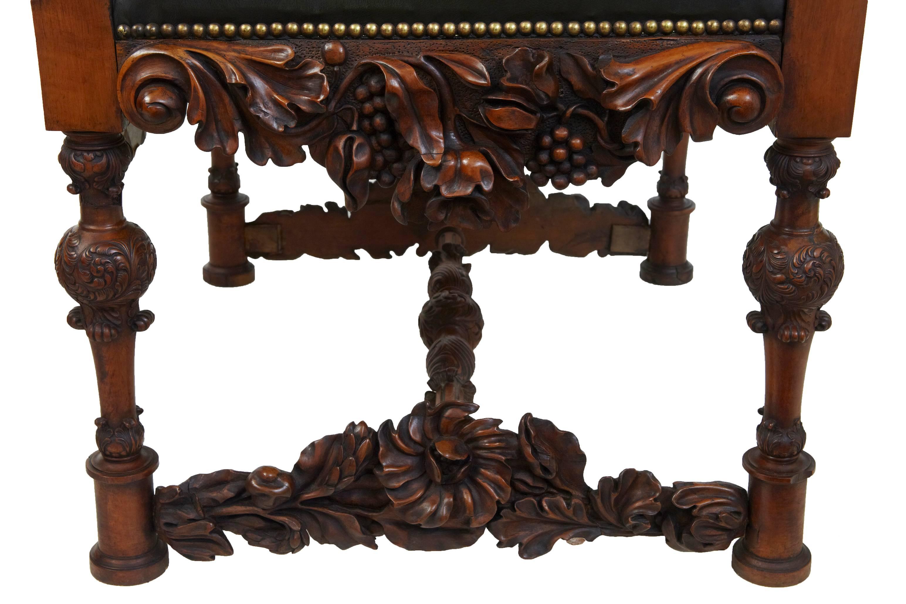 Pair of 19th Century Carved Walnut Florentine Renaissance Armchairs 4