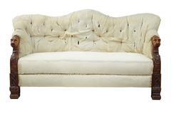 Rare 19th Century Carved Walnut and Mahogany Buttonback Sofa