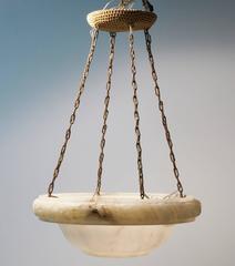 Art Deco White Alabaster Hanging Celing Light