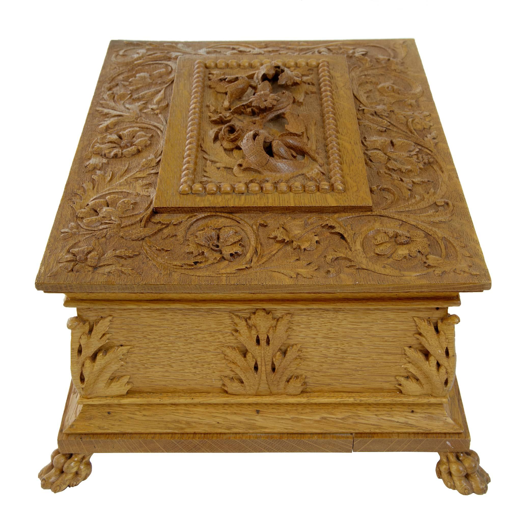Victorian Late 19th Century Decorative Carved Oak Box