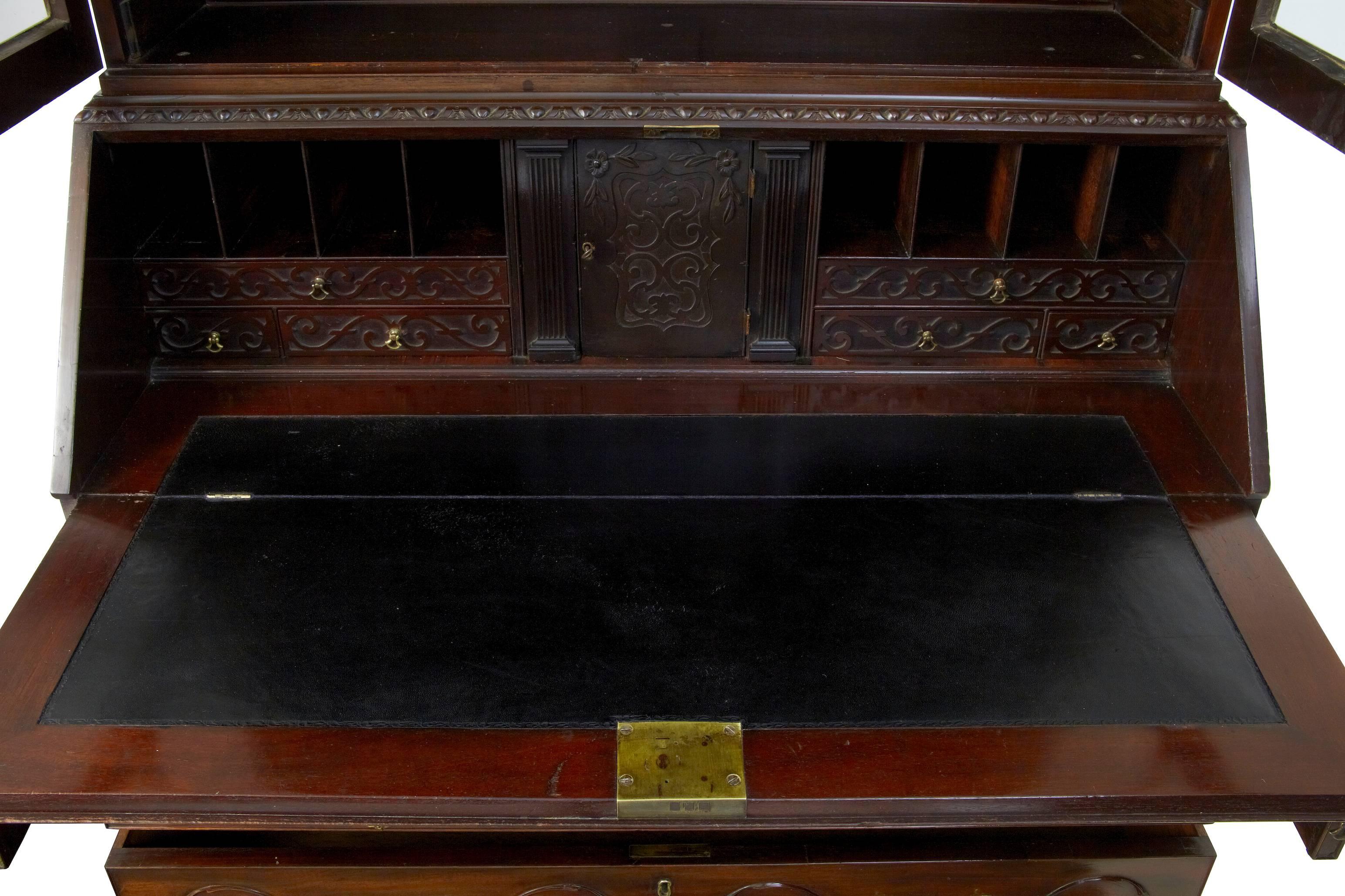 Woodwork Early 19th Century Carved Mahogany Bureau Bookcase