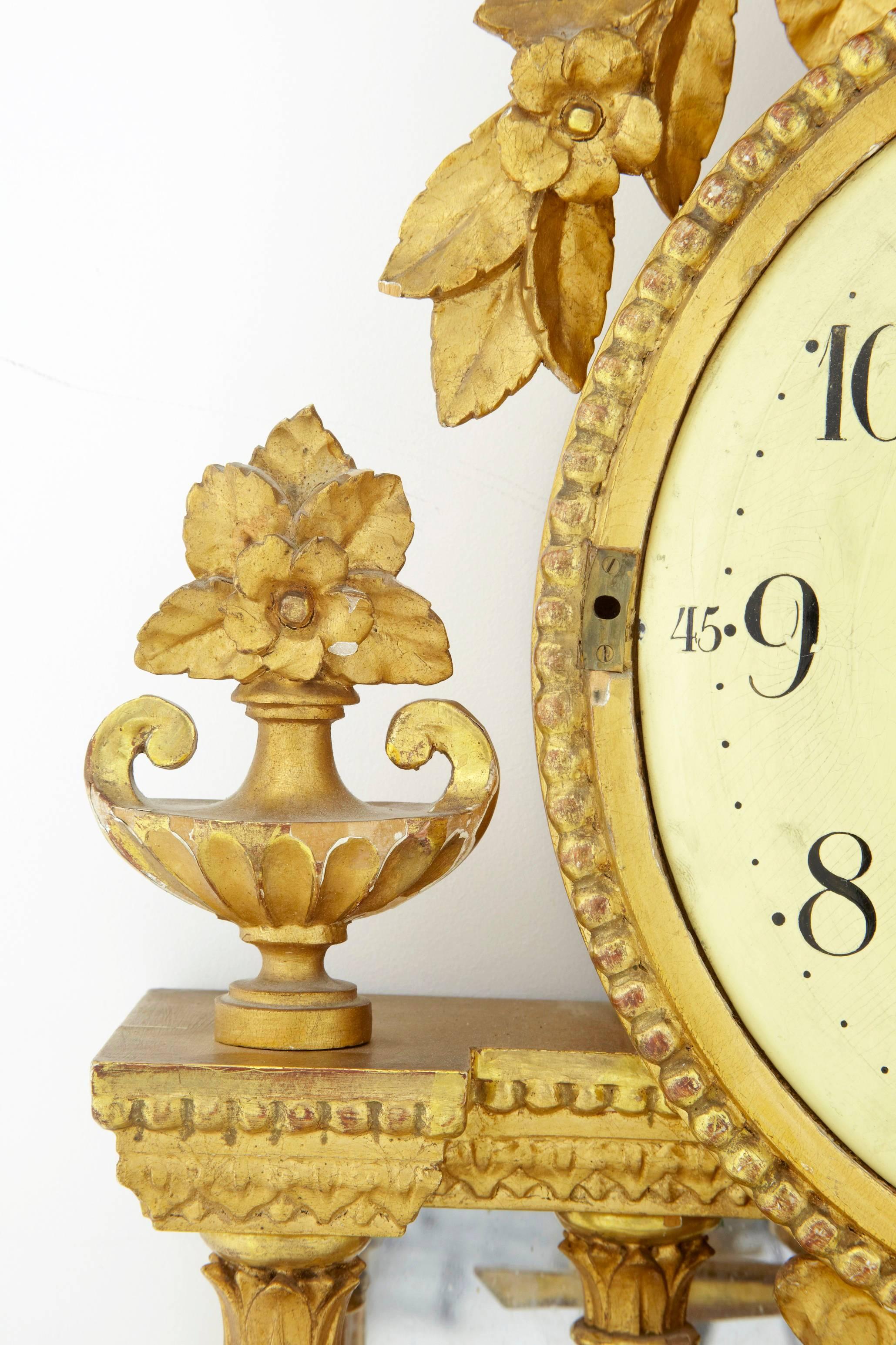 Empire Late 19th Century Swedish Gilt Wall Clock by Rob Engstrom, Stockholm