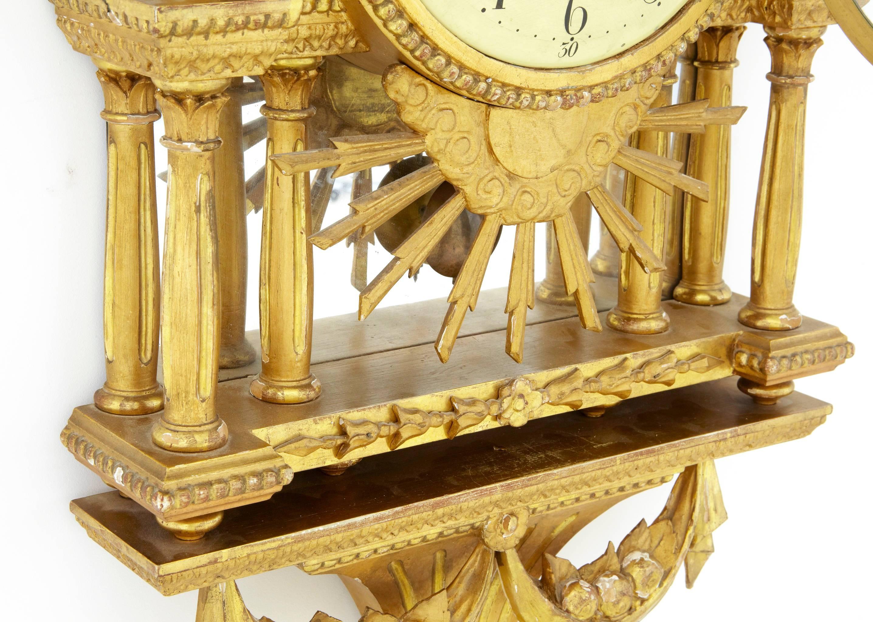 Woodwork Late 19th Century Swedish Gilt Wall Clock by Rob Engstrom, Stockholm