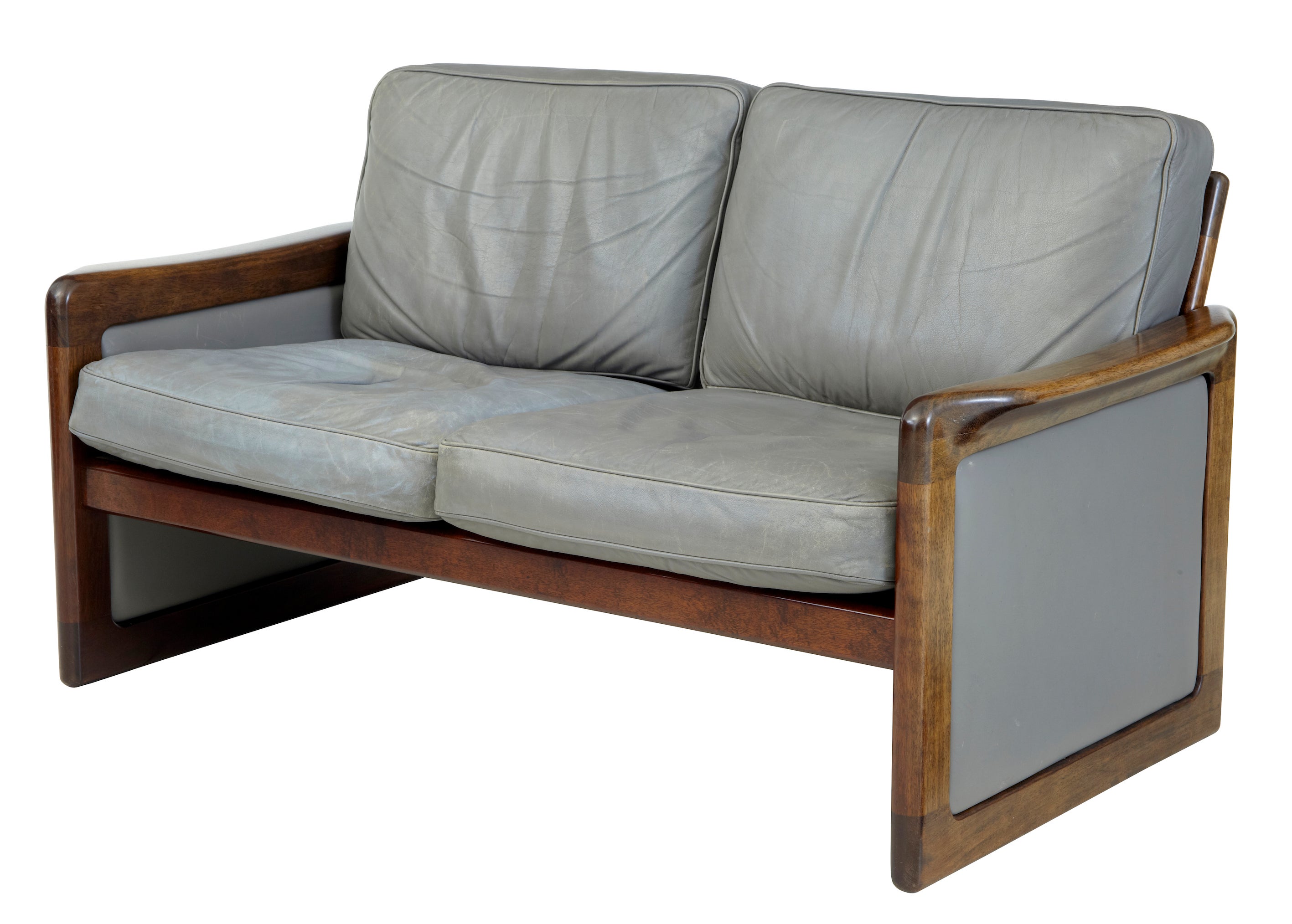 Danish 1970S Teak Three Piece Suite Grey Leather By Dyrlund For Danish 1970S Teak Three Piece Suite Grey Leather By Dyrlund For