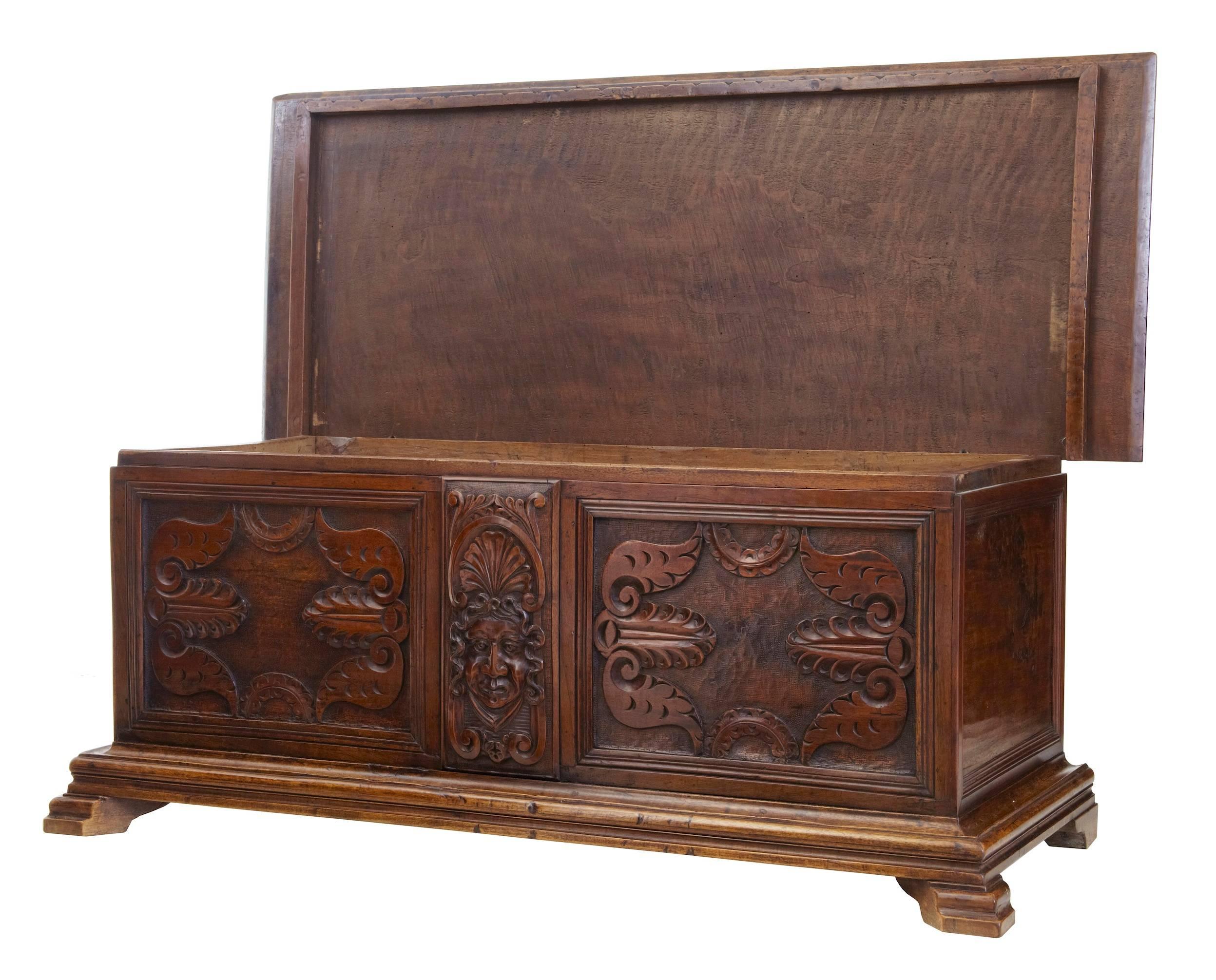 Baroque 19th Century Carved Walnut Coffer Chest
