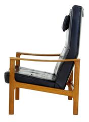 1960s Scandinavian Modern Teak Reclining Leather Armchair